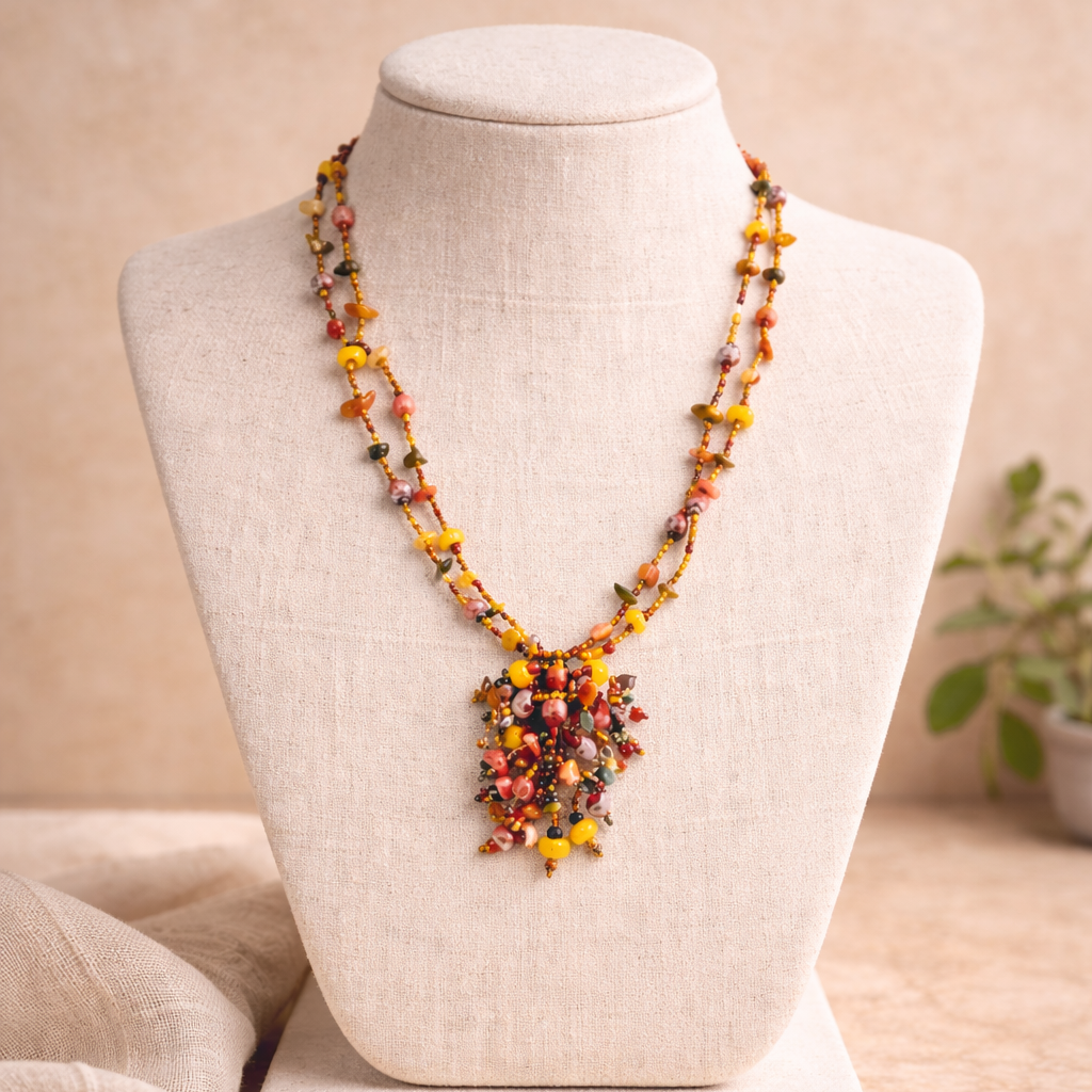 Roxana Czech Glass Beaded Fringe Pendant Necklace – Guatemala