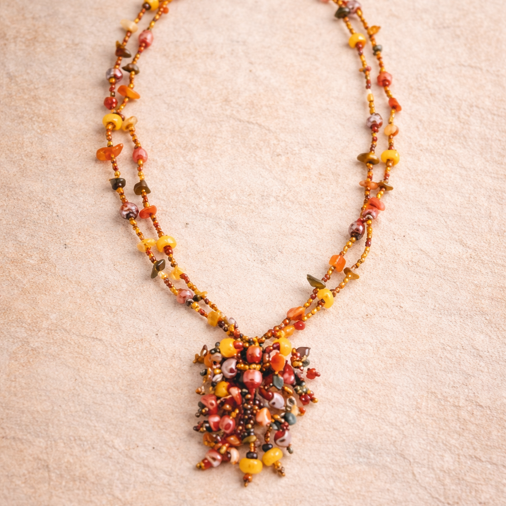 Roxana Czech Glass Beaded Fringe Pendant Necklace – Guatemala