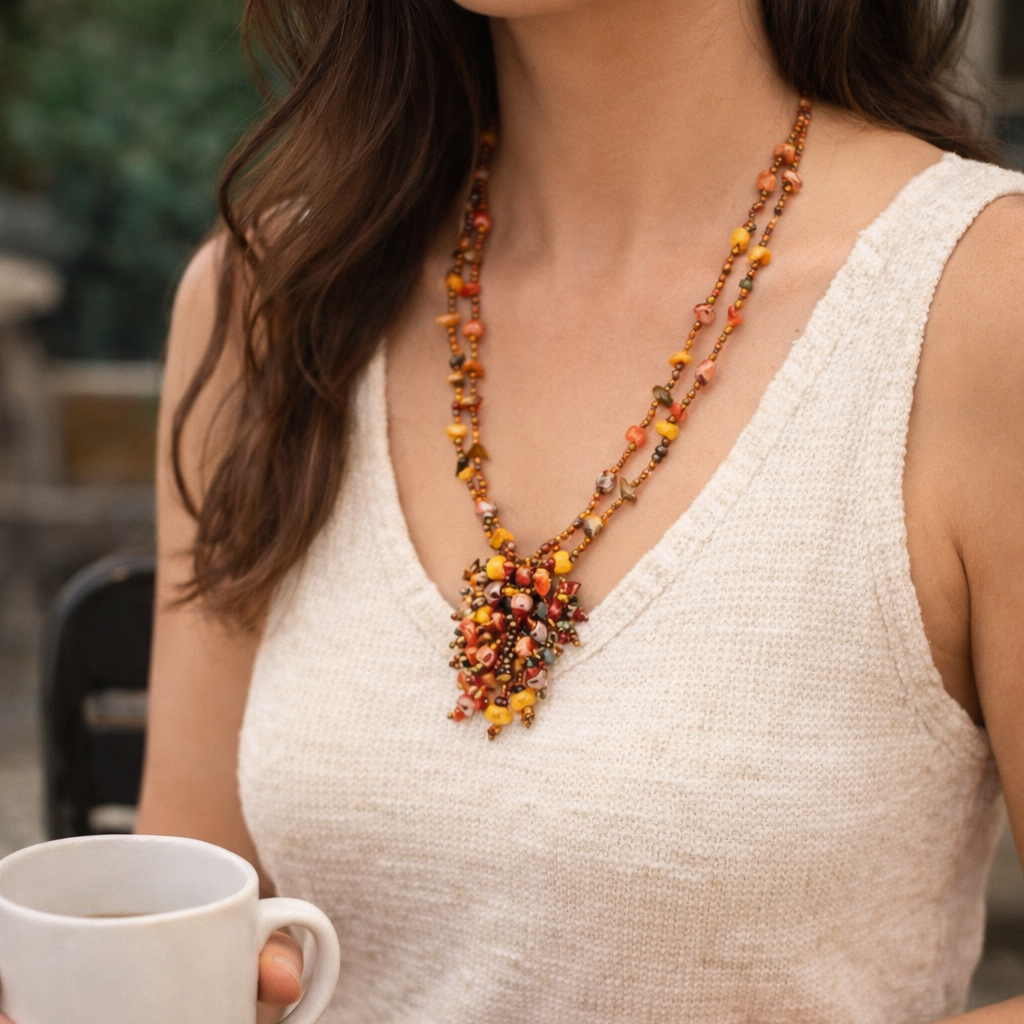 Roxana Czech Glass Beaded Fringe Pendant Necklace – Guatemala