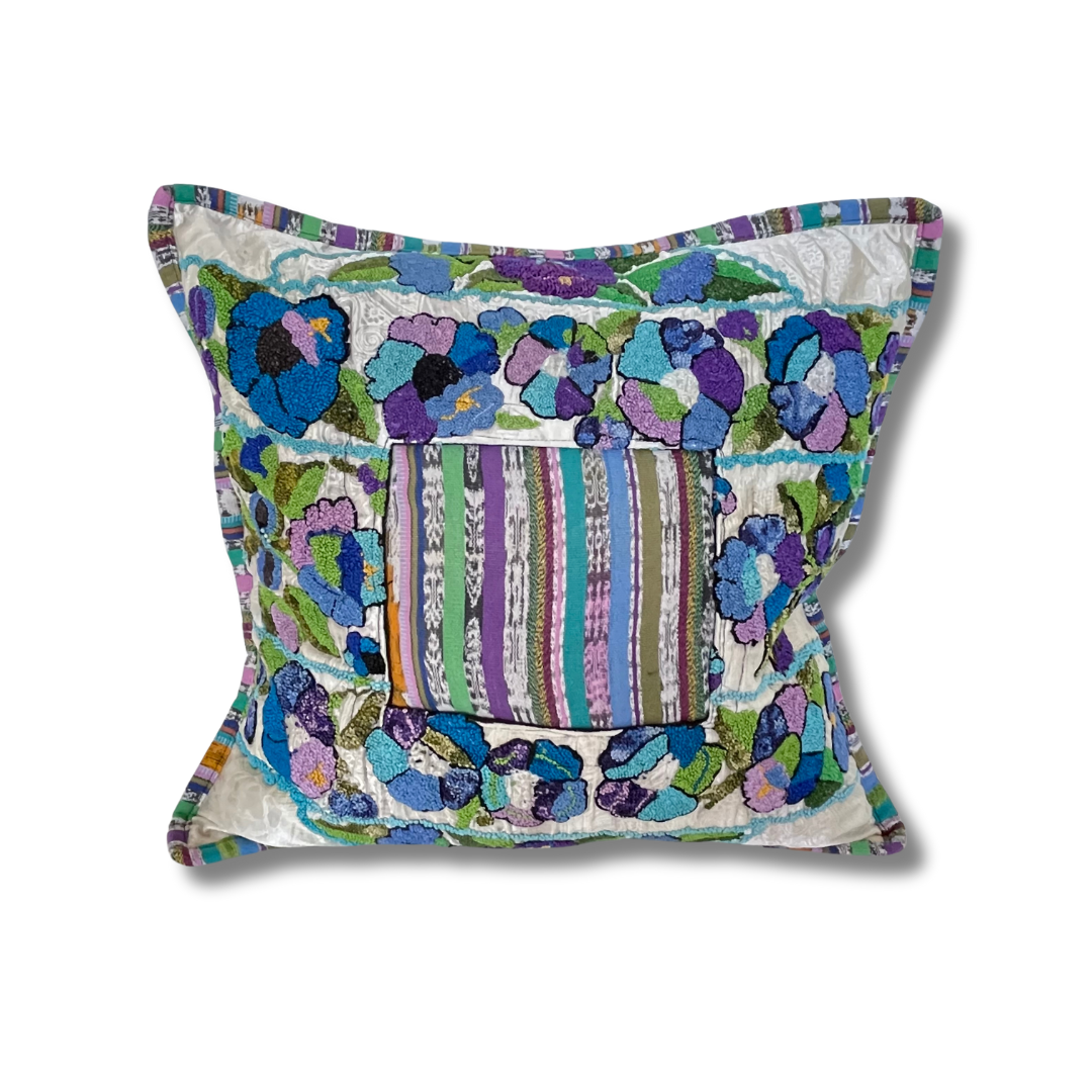 Up-cycled Maya Floral Huipil Textile Pillow Cover - Guatemala
