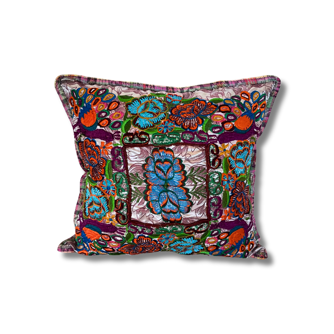 Up-cycled Maya Floral Huipil Textile Pillow Cover - Guatemala