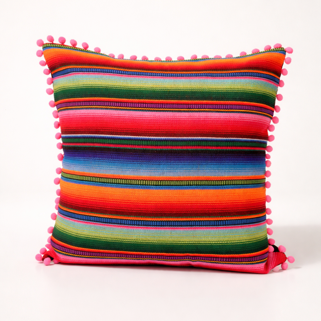 Hacienda Sarape Striped Colorful Pillow Cover Handwoven in Guatemala