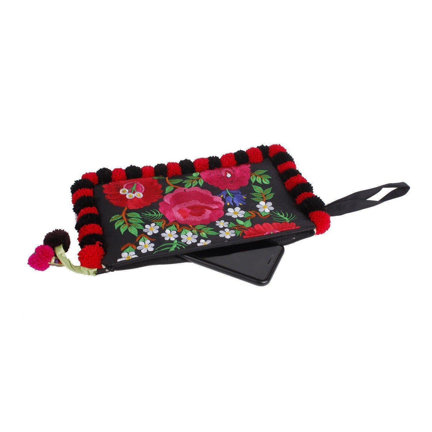 Pom Pom Embroidered Artisan Wristlet - Thailand