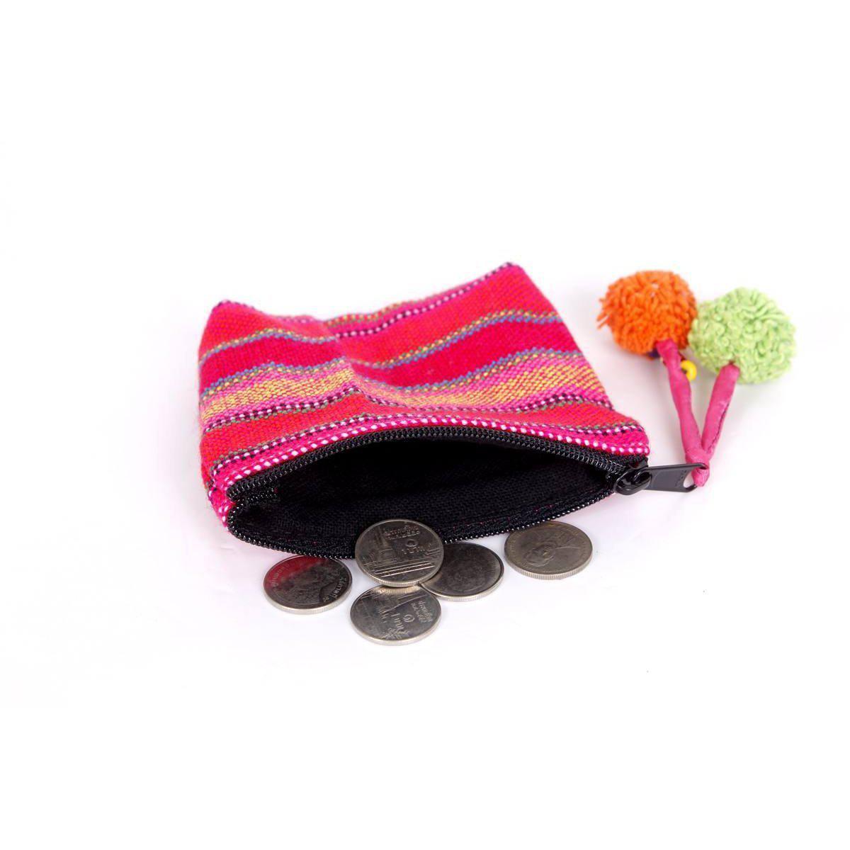 Pink Woven Karen Fabric Hmong Coin Pouch - Thailand