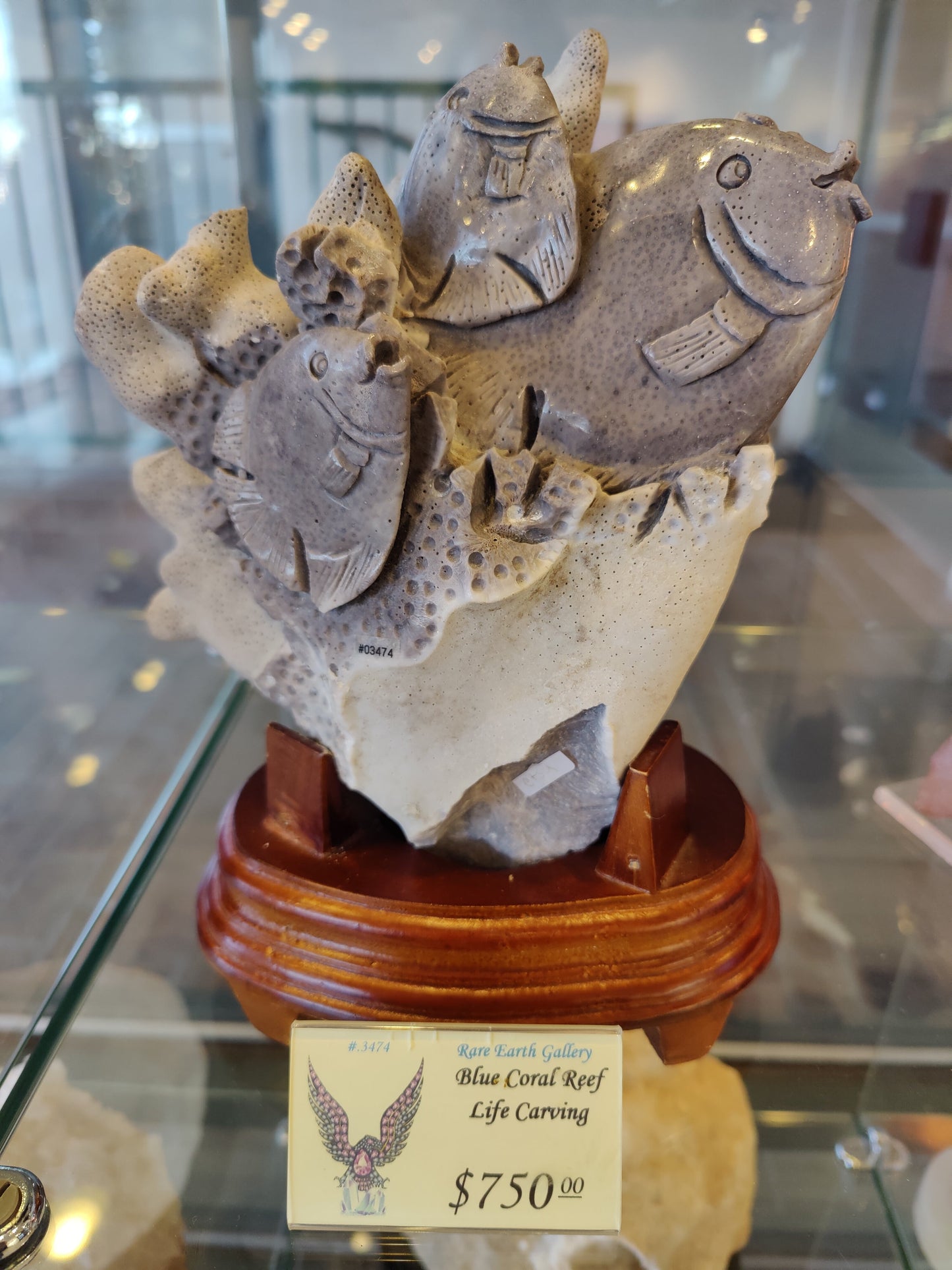 Blue Coral Reef Fish Life Carving