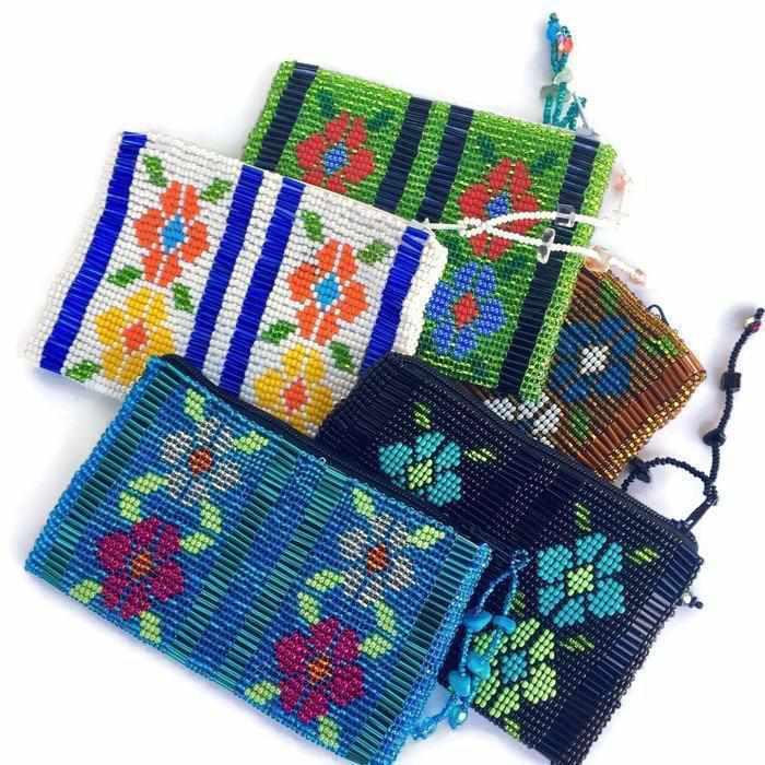 Small Flowers Sead Bead Handmade Coin Purse - Guatemala
