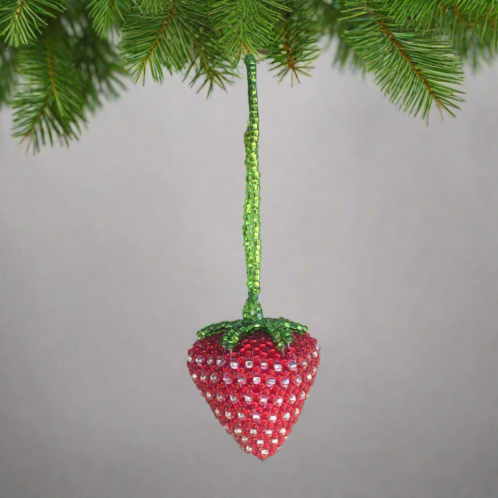 Strawberry Seed Bead Handmade Ornament - Guatemala