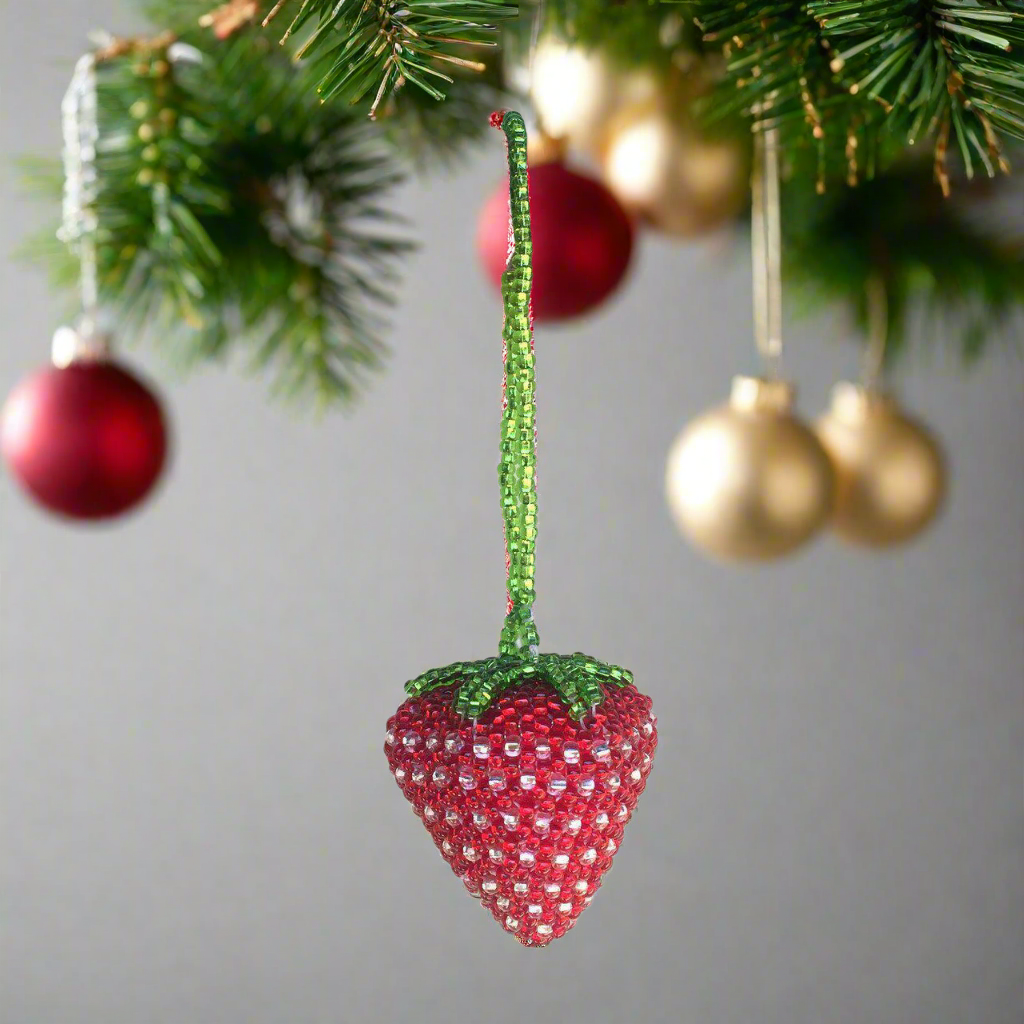 Strawberry Seed Bead Handmade Ornament - Guatemala