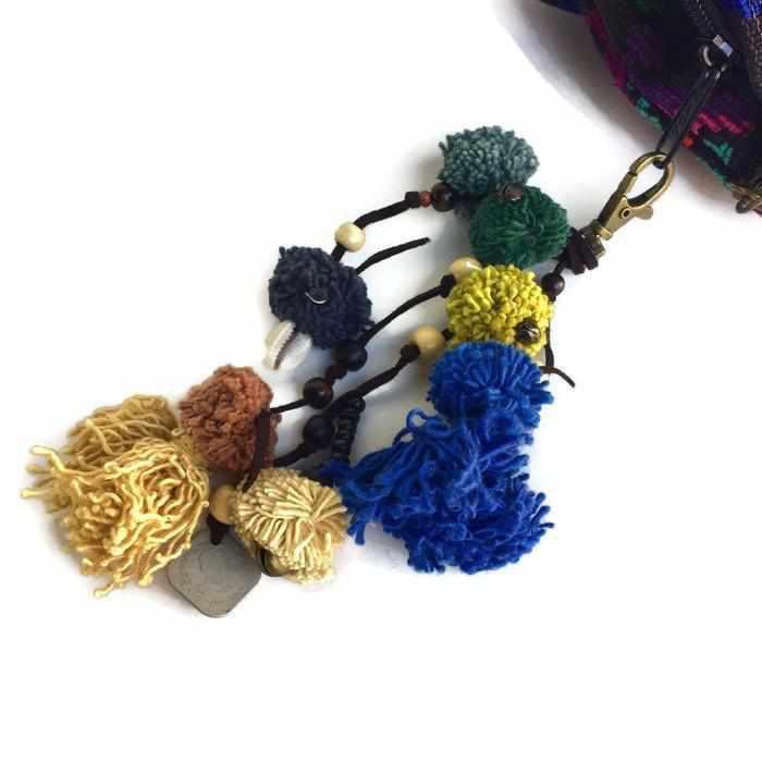 Suerte Pom Pom Zipper Pull with Beads, Shells, and Charms | Handmade Keychain | Thailand