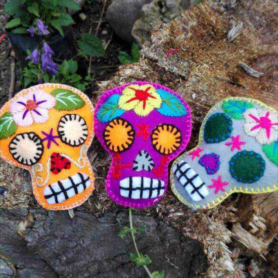 Hand-Embroidered Sugar Skull Ornament - Mexico