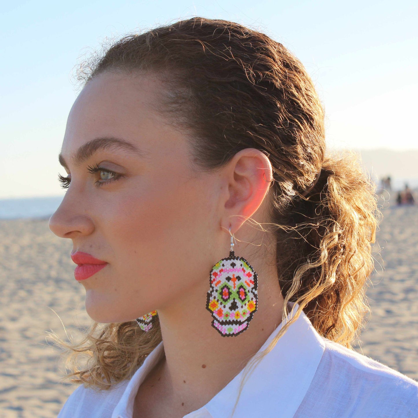 Sugar Skull Seed Bead Earrings - Guatemala