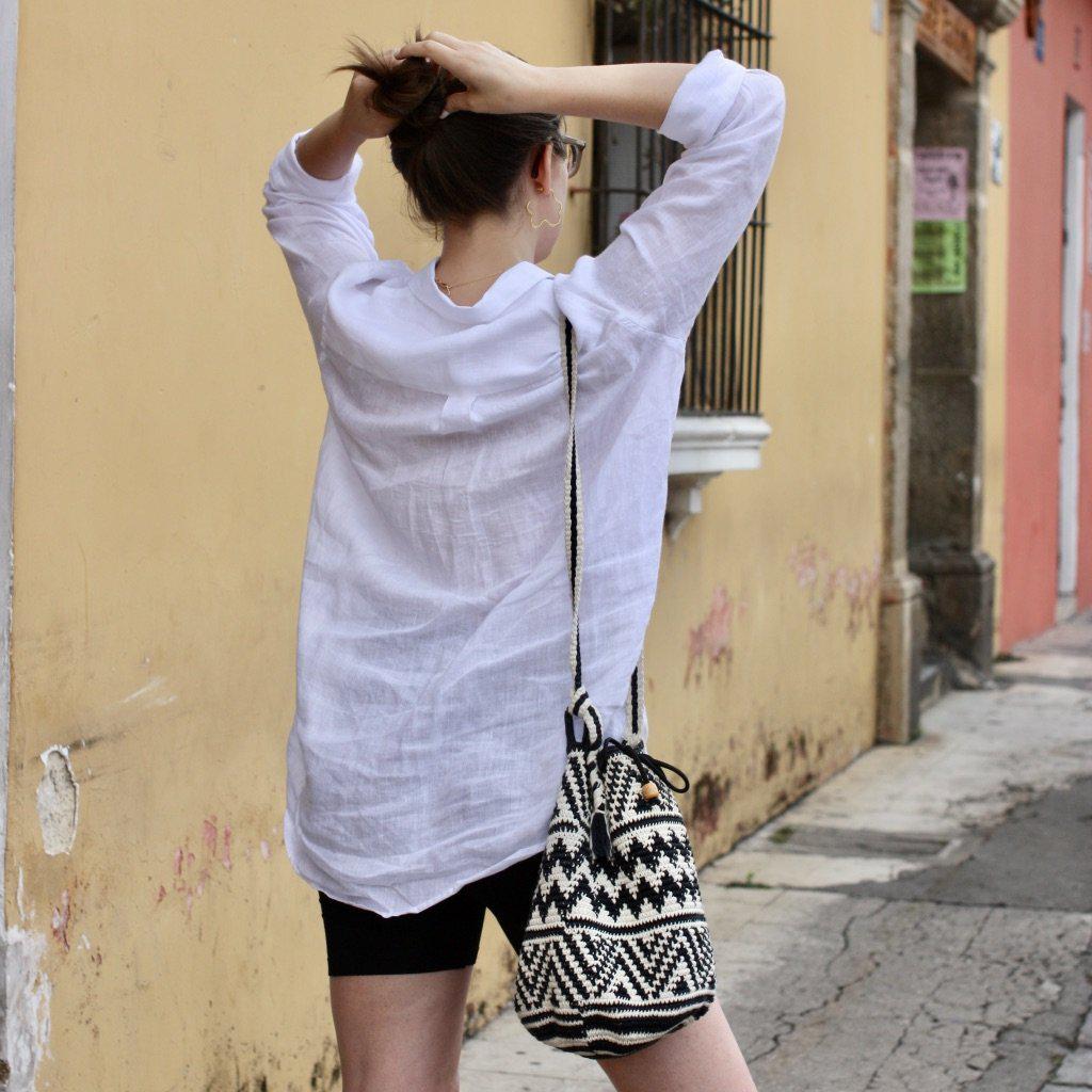 Summer Crochet Chevron Boho Crossbody Black and White Bag - Guatemala