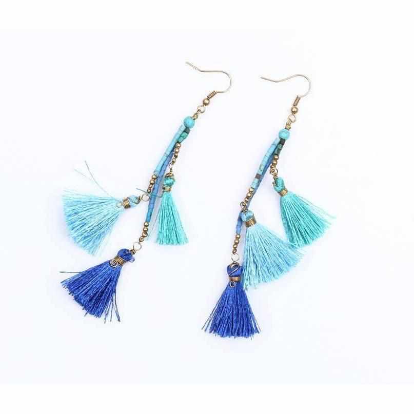 Trio of Tassels Chain Earrings - Thailand