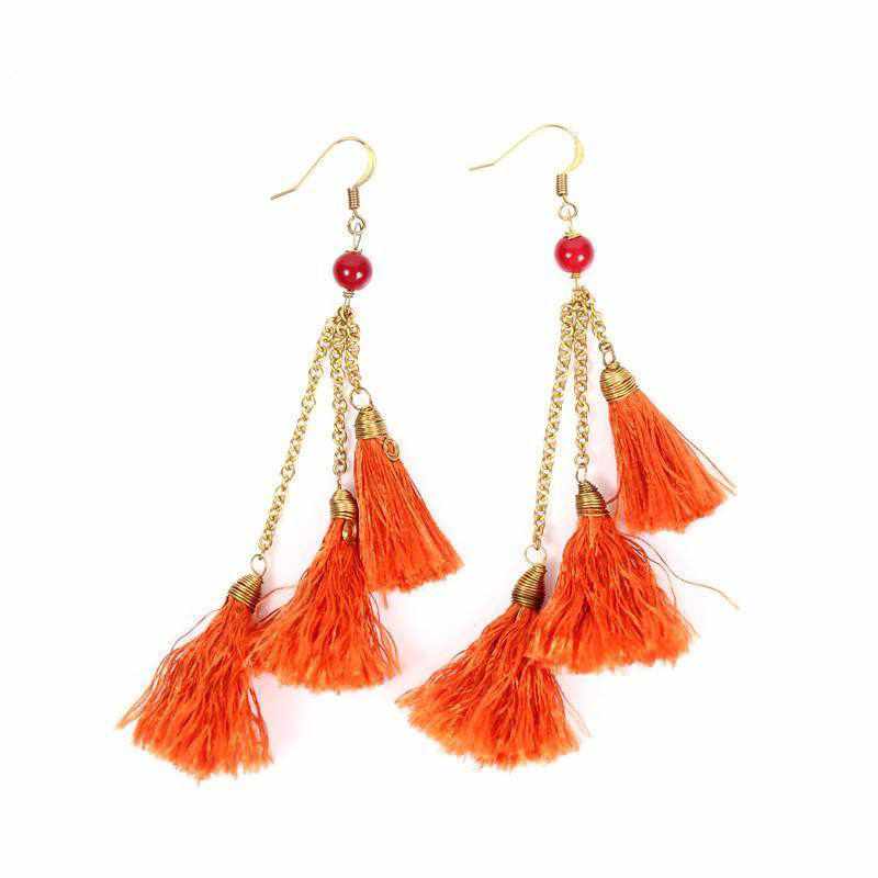 Trio of Tassels Chain Earrings - Thailand