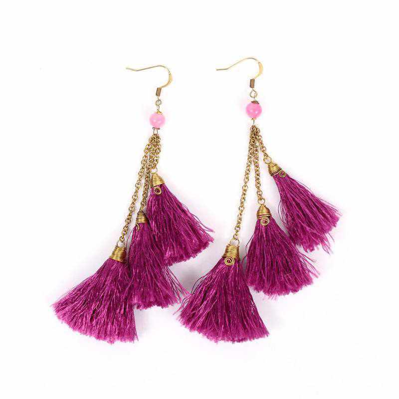 Trio of Tassels Chain Earrings - Thailand