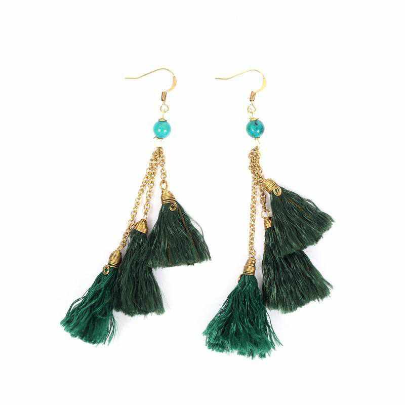 Trio of Tassels Chain Earrings - Thailand