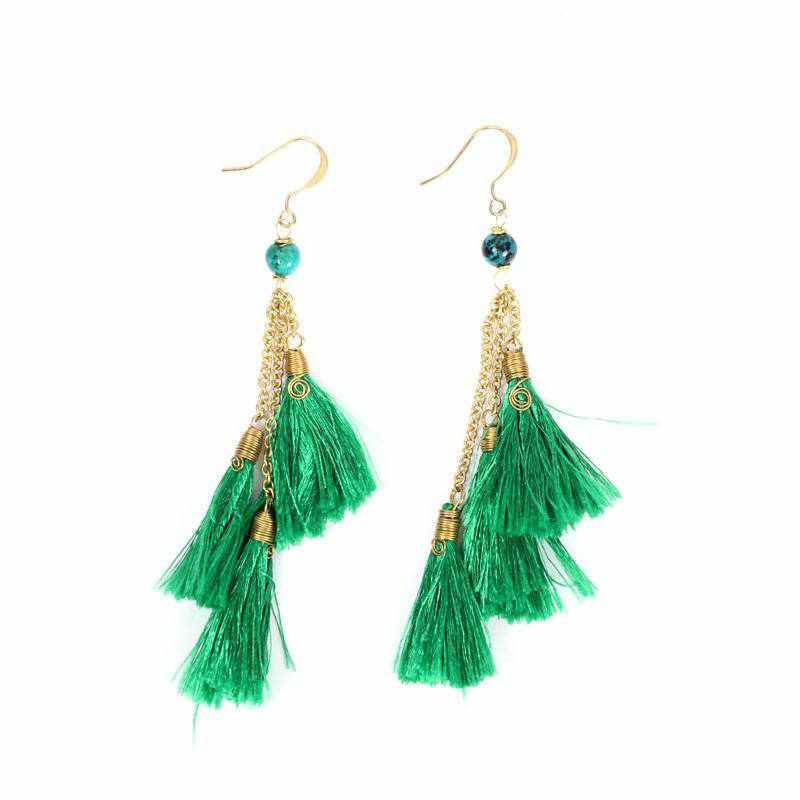 Trio of Tassels Chain Earrings - Thailand
