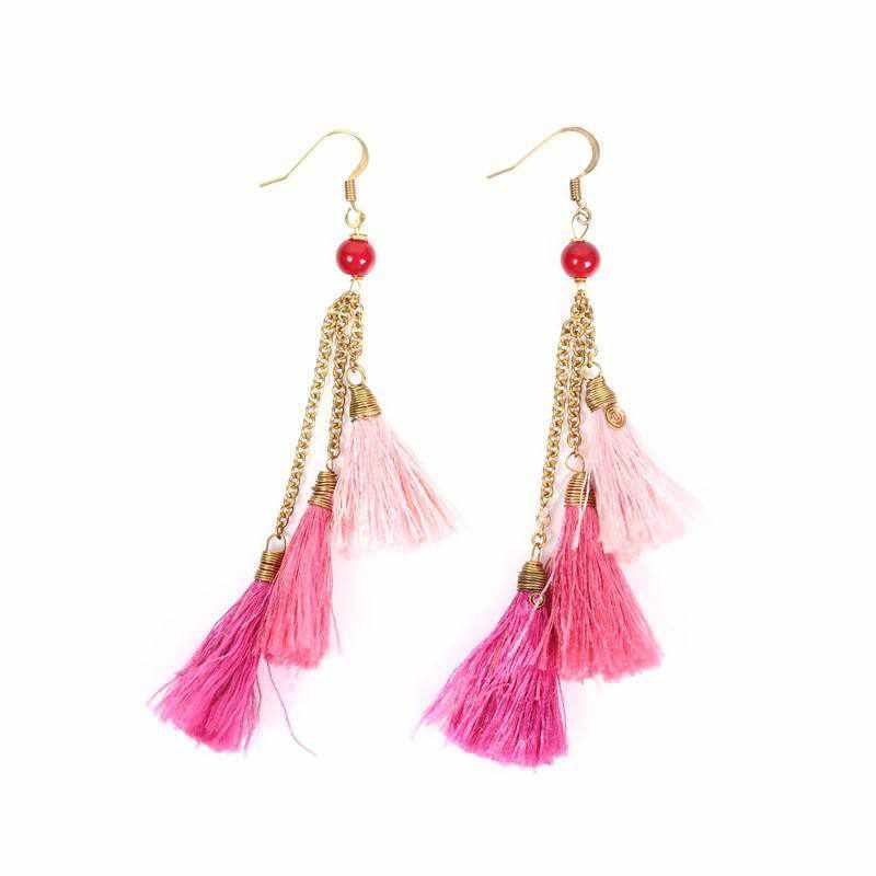 Trio of Tassels Chain Earrings - Thailand