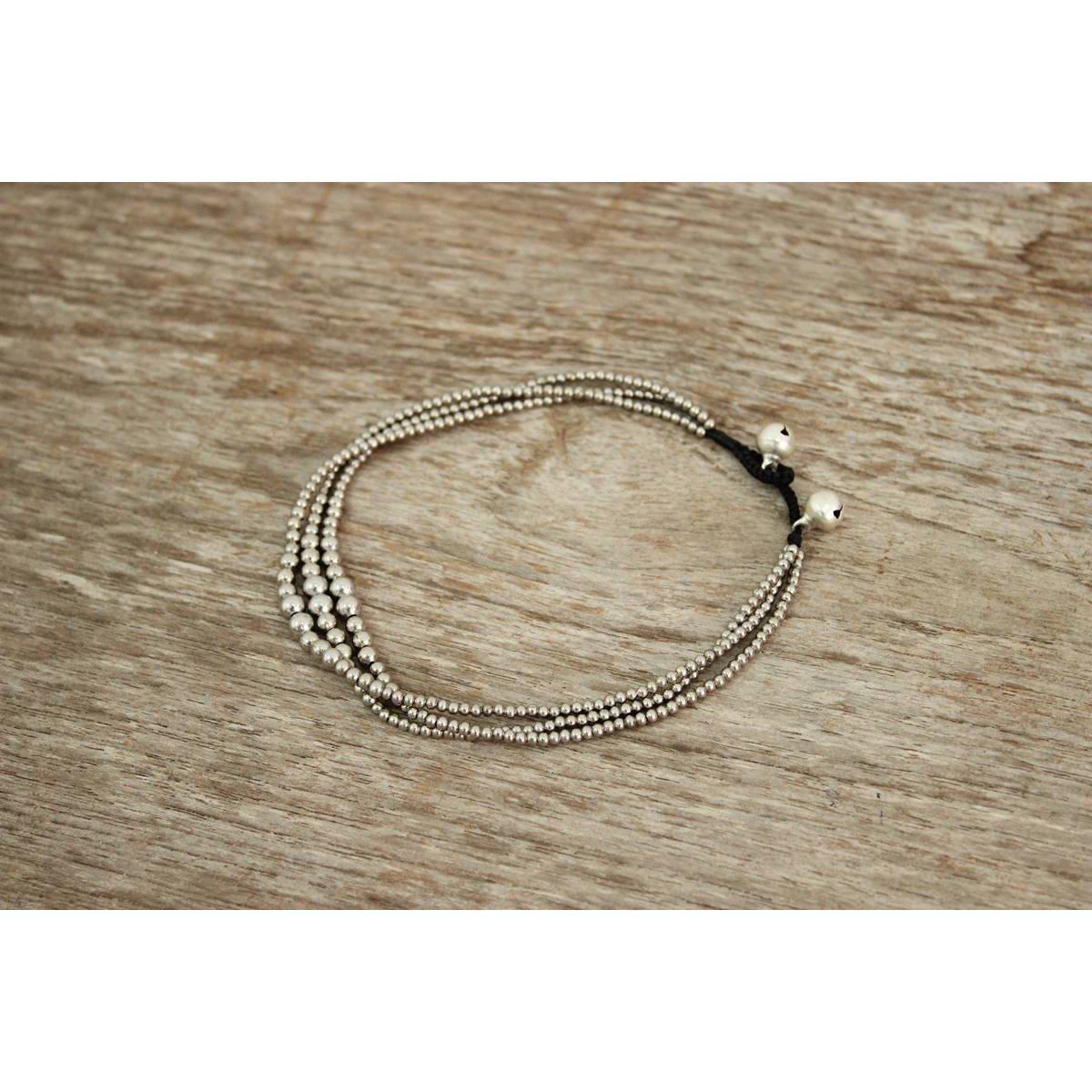 Triple Silver Beads Adjustable Anklet - Thailand