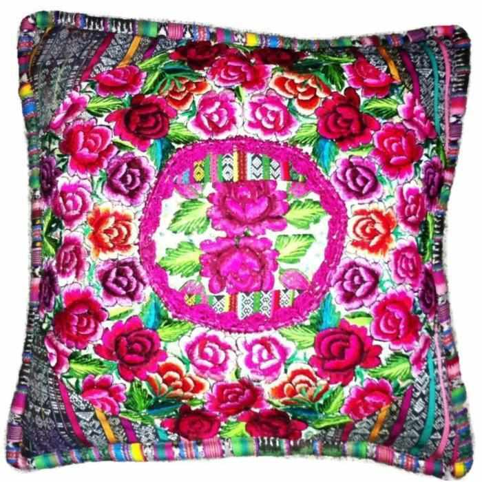 Up-cycled Maya Floral Huipil Textile Pillow Cover - Guatemala