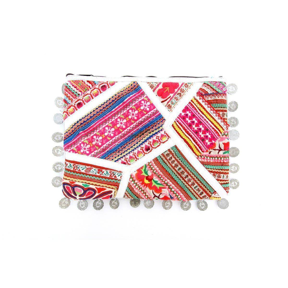 Vintage Leather Trims & Coins iPad Clutch - Thailand
